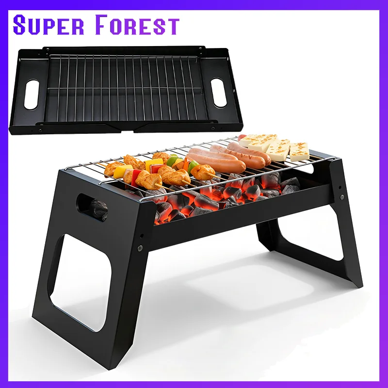 Mini Parrilla Plegable Portátil, Horno de Barbacoa de Carbón, Parrilla Exterior de Acero Inoxidable 34*22*21.5 cm, Equipo de Camping