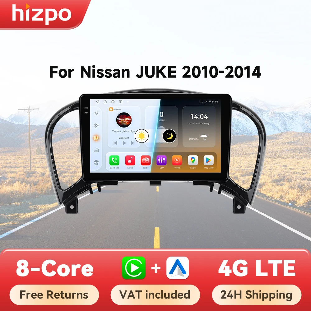 Hizpo Autoradio pour Nissan Juke YF15 2010 - 2014 Carplay 4G lecteur vidéo multimédia GPS Autoradio AI voix 2 Din Android Auto BT