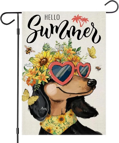 Hello Summer Garden Flags for Outside, Dachshund Dog with Sunflowers Small Seaso HHP AAL HHM WZZ yyi