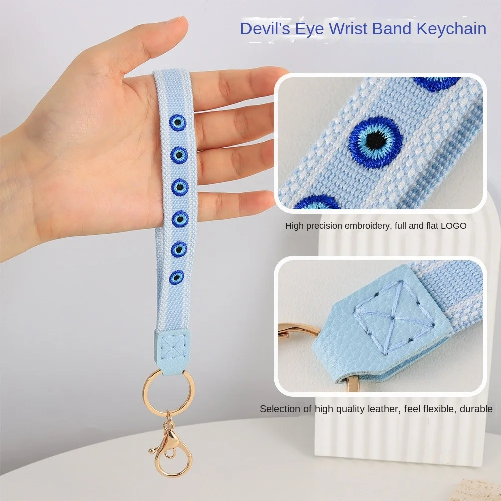 

Anti-Lost Devil's Eye Keychain Hanging Rope Pu Leather Embroidery Lanyard Exquisite Trinket Ethnic Style Bag Braided Rope Girls