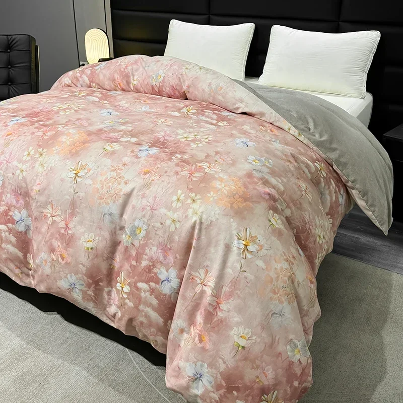 Pure Cotton Pink Floral Duvet Cover High Quality Skin-friendly Plant Flower Theme Comforter Cover Soft Reversible Queen Bedding