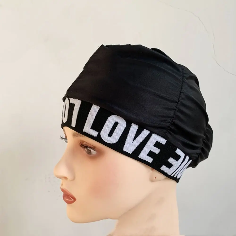 Letters Love Pleated Swimming Caps Pleated Spandex Love Printed Swimming Cap Ear Protect Black Protect Long Hair Ears Caps