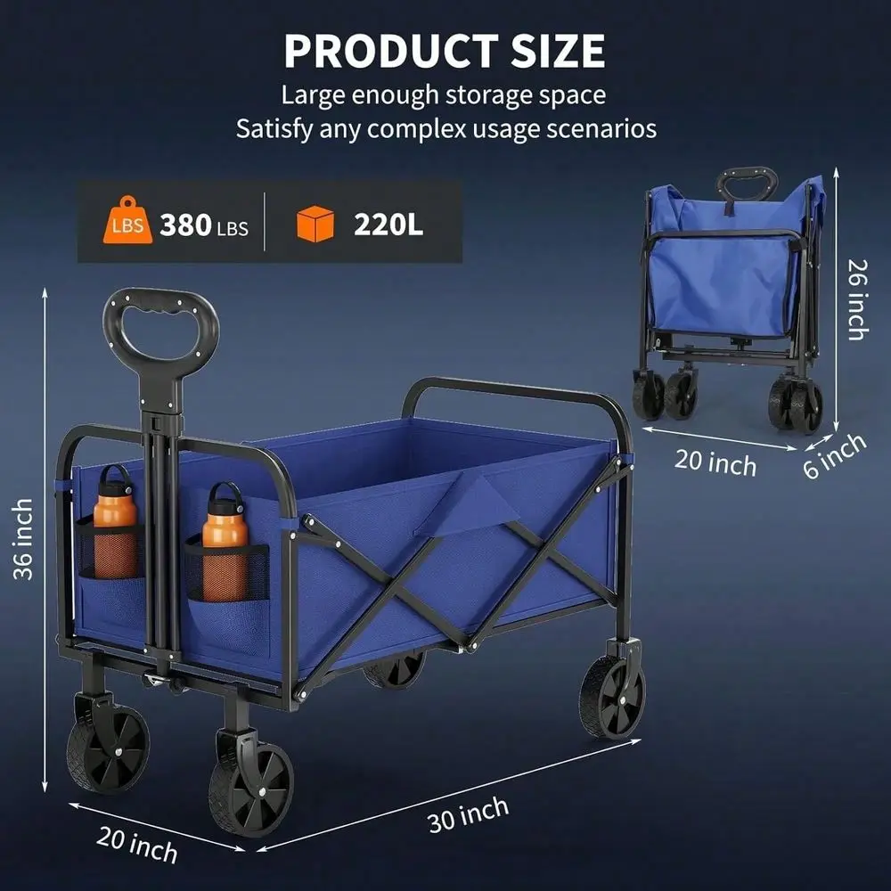 

W Collapsible Foldable Wagon Cart, Large Acity Garden Beach Cart With AllTerrain Wheels, Heavy Duty Utility Grocery Wagon With