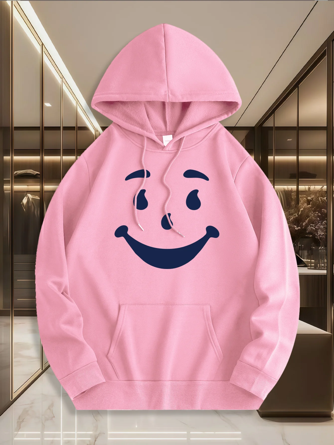 

Men's vibrant red hoodie with fun face print - casual pullover sweatshirt with drawstring closure and kangaroo pocket