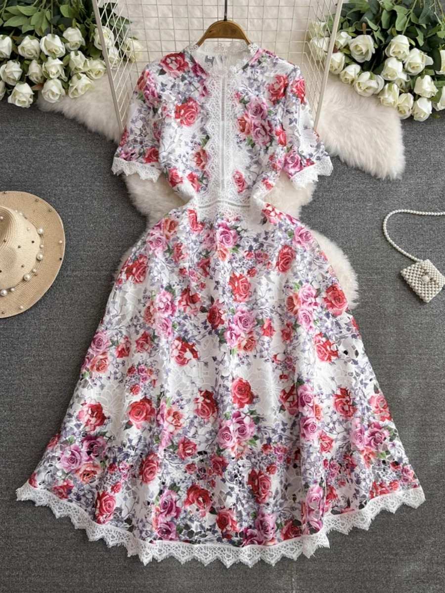 Vintage Summer Evening Party Flower Embroidery Wedding Midi Dress Women Short Sleeve Long Vestidos A Line Quaity