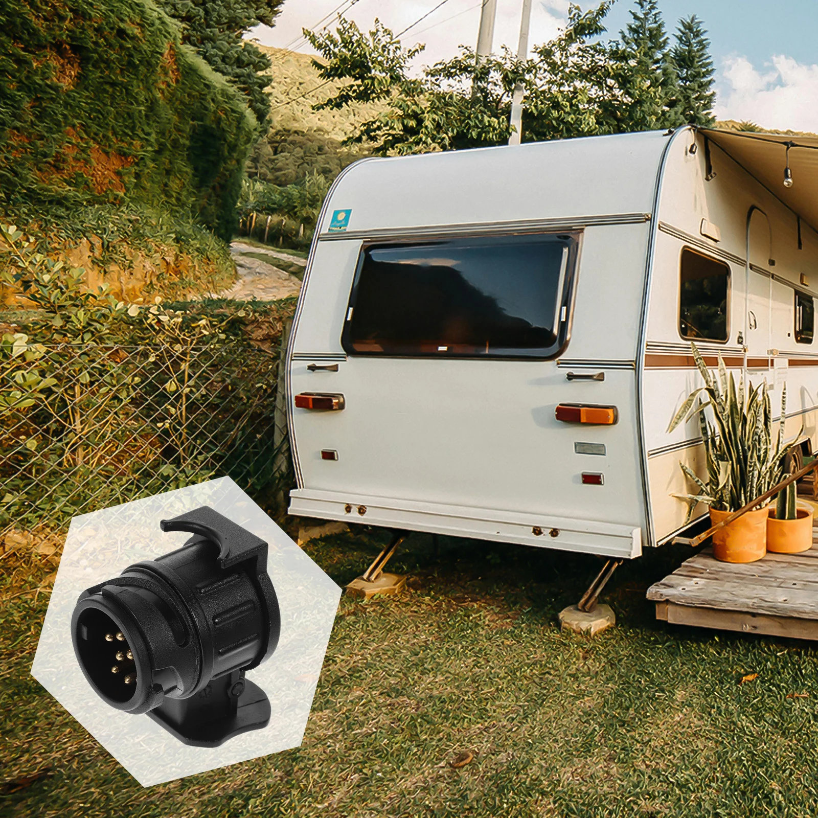 

13 Pin to 7 Pin Trailer Plug Adapter Easy Install Plastic Copper Tow Electrical Socket Converter for Trailer Light Adapter