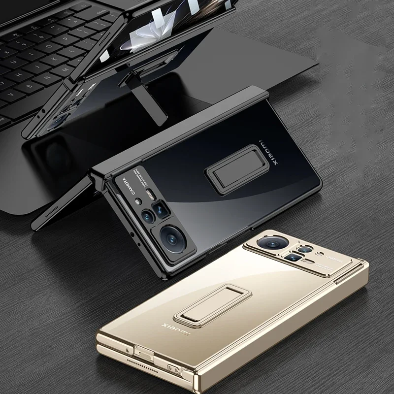 High quality magnetic hinge electroplated border protection case for Xiaomi Mix Fold 2 Case with Kickstand Glass Film  Protector