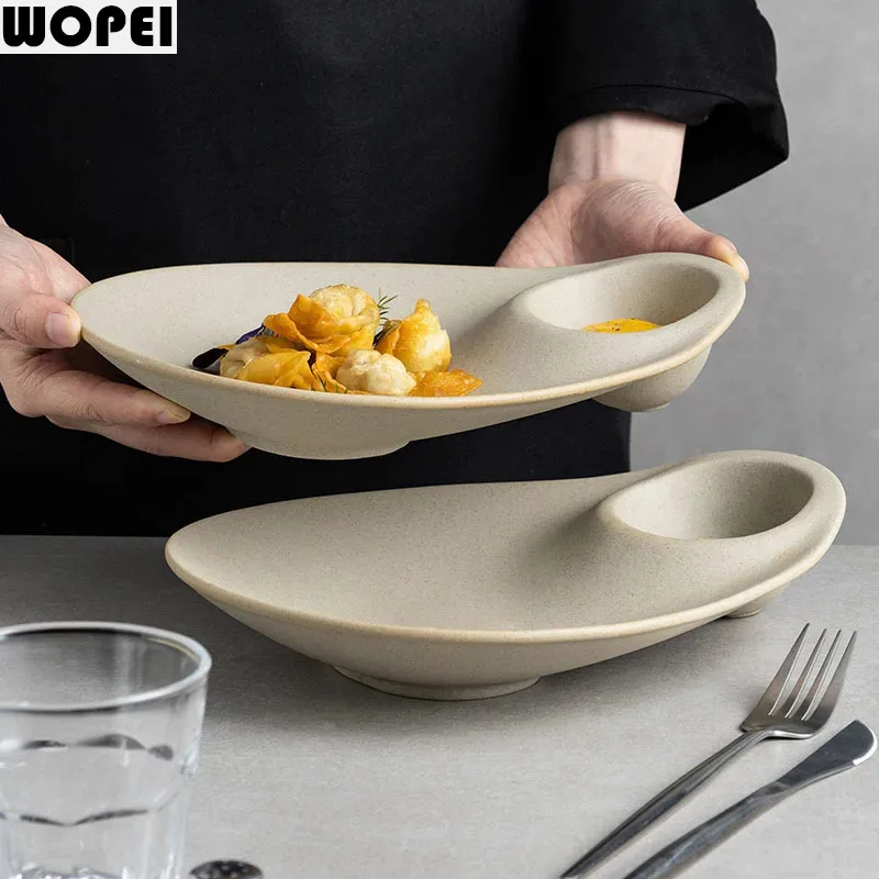 Vintage Coarse Pottery Dumpling Plate Restaurant Dessert Plate Sushi Plate Pasta Dish Serving Plates Molecular Cuisine Tableware