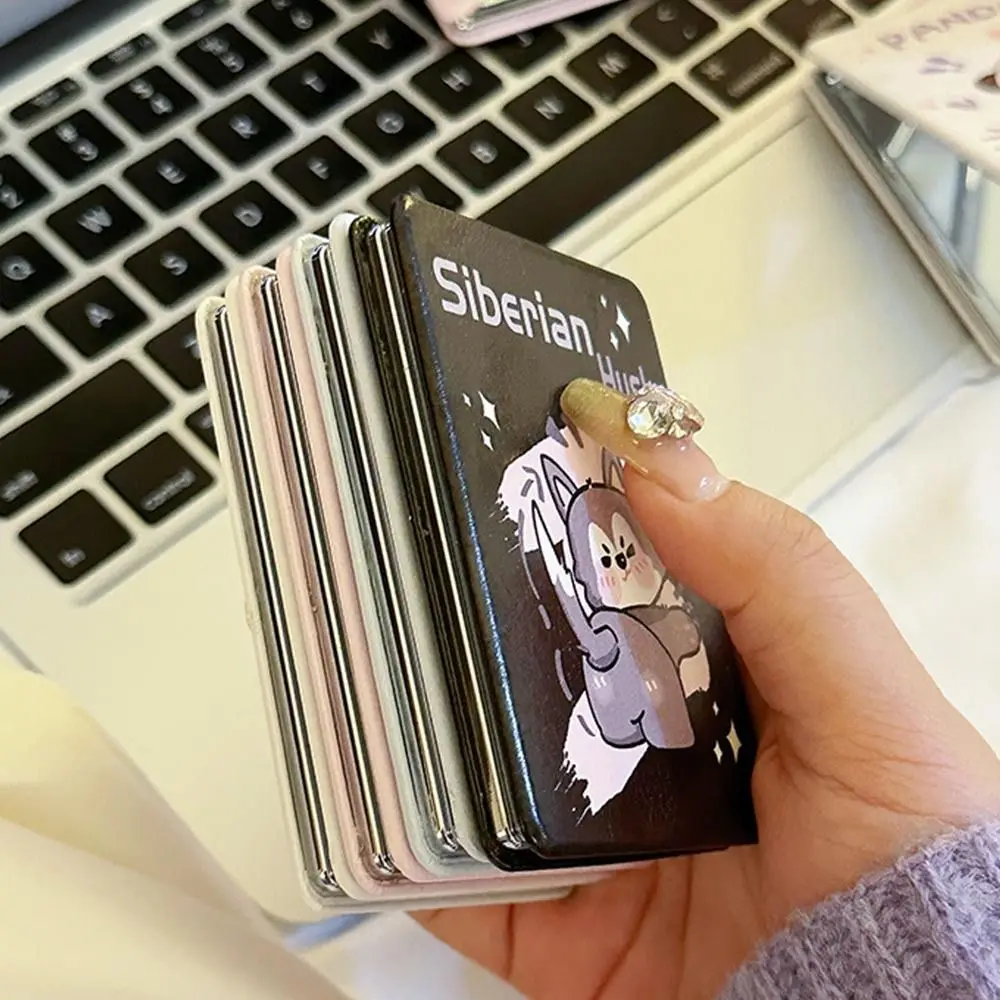Niedlicher faltbarer Make-up-Spiegel aus PU, faltbar, hochauflösender, faltbarer Kosmetikspiegel, eleganter rechteckiger Panda-Taschenspiegel für Reisen