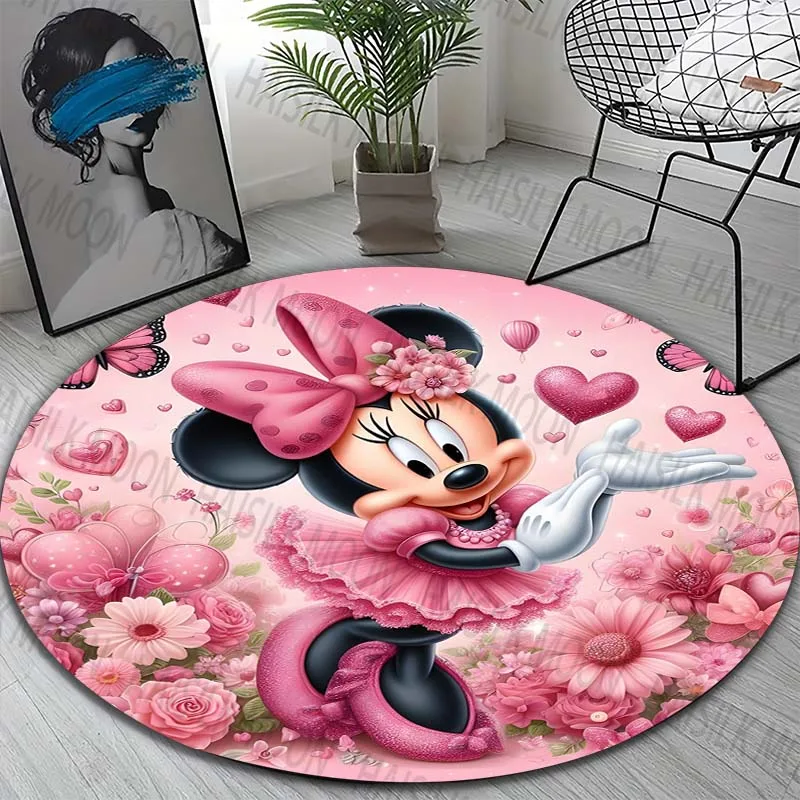 Cartoon Minnie Mouse Round Carpet Cute Fashion Kids Rug for Living Room Area Rugs Chair Sofa Decorative Carpet Floor Mat Decor