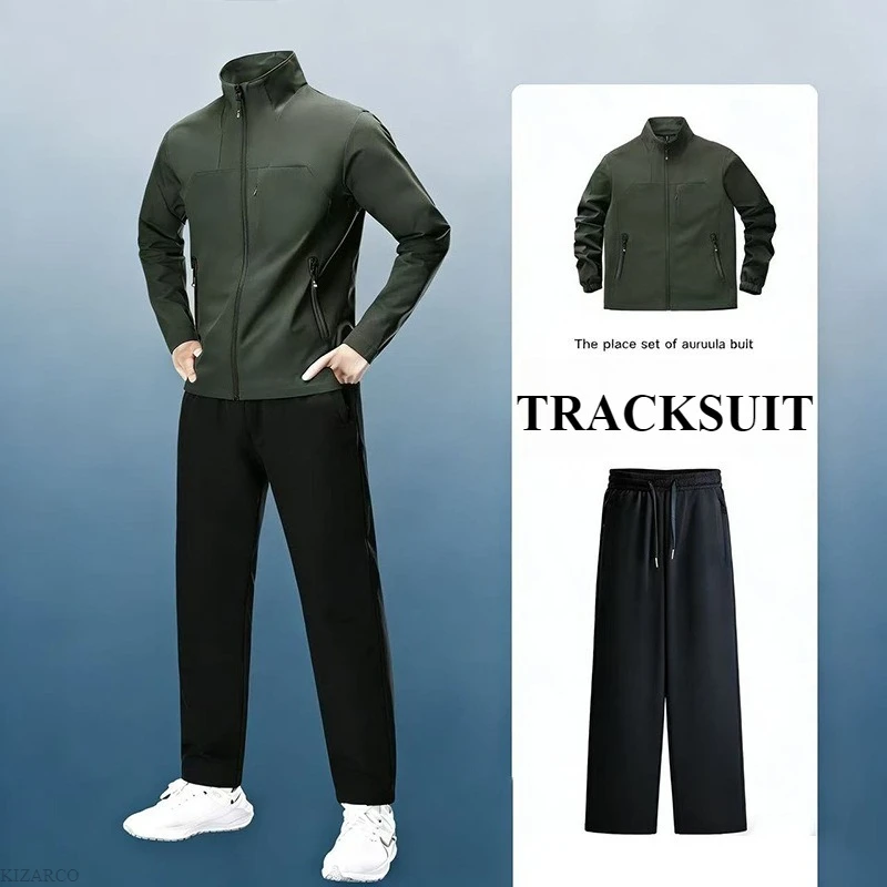 

Мужской осенний повседневный комплект: комфортный, дышащий, ветрозащитный спортивный костюм с воротником-стойкой для активного отдыха, фитнеса и бега
