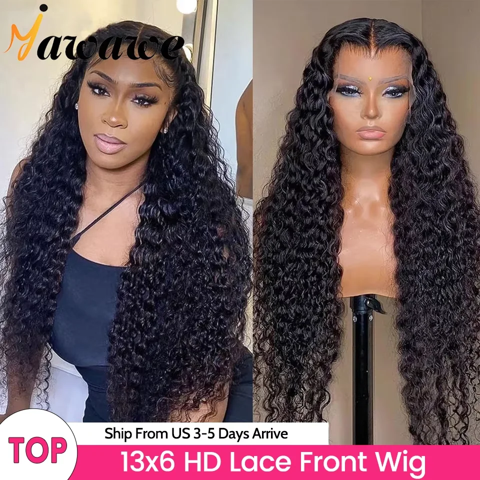 YAWAWE Hair Water Wave 13x6 HD ลูกไม้ด้านหน้าวิกผมบราซิล Wigs 100% ผมมนุษย์ผู้หญิง Deep Curly วิกผมก่อน plucked Precut