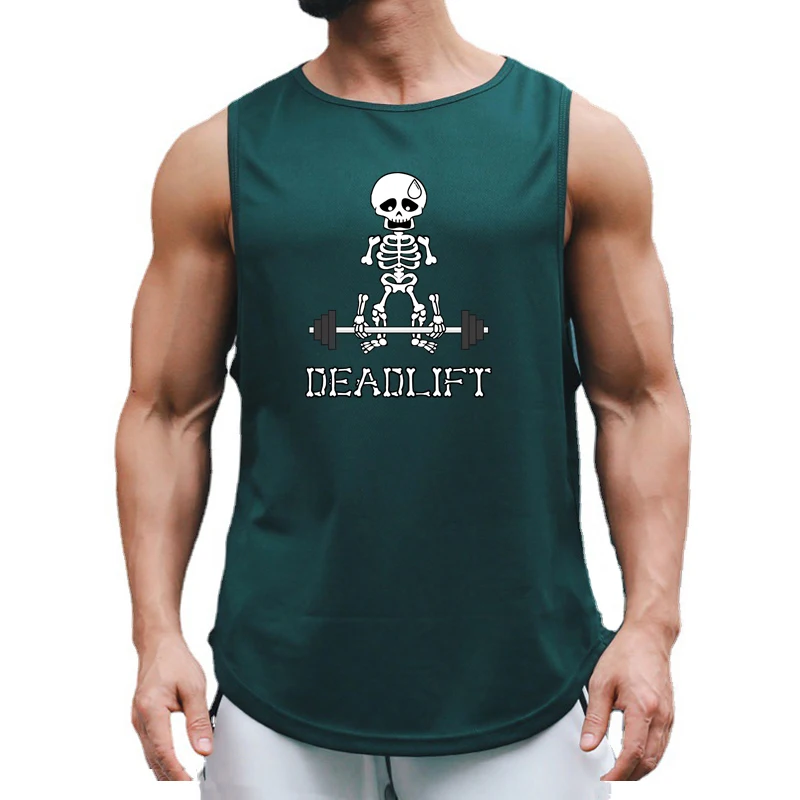 Kreuzheben Fitness studio menschliches Skelett Sommer schnell trocknen Sport Tank Top Männer Bodybuilding Weste Mesh Fitness ärmellose Hemd Muskel kleidung