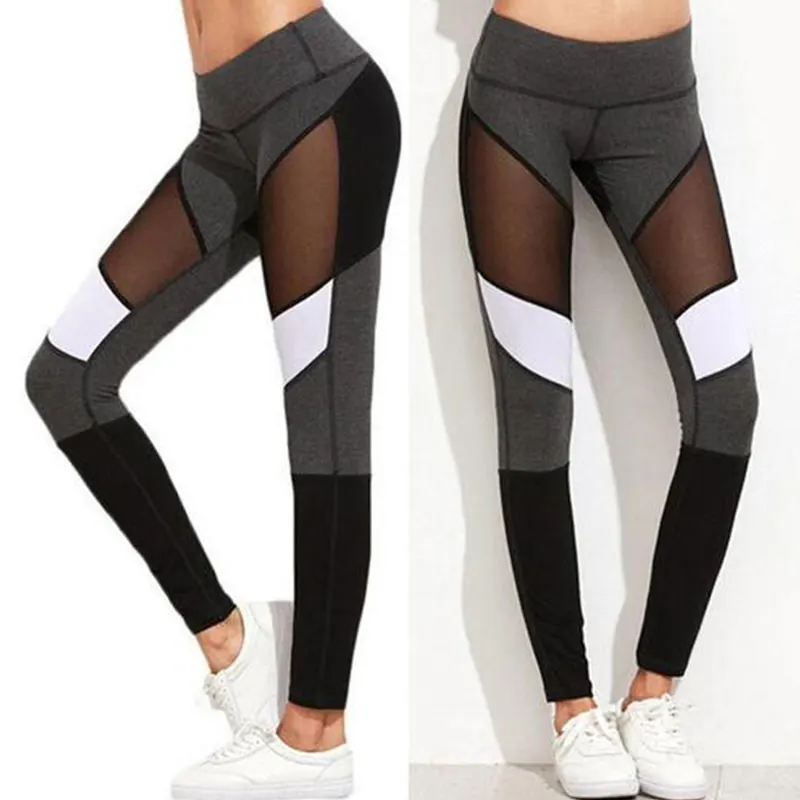 

Women Splice Running Yoga Long Pants High Waist Mesh Seamless Leggings Training Fitness Gym Elastic Sportswear Sport Pants