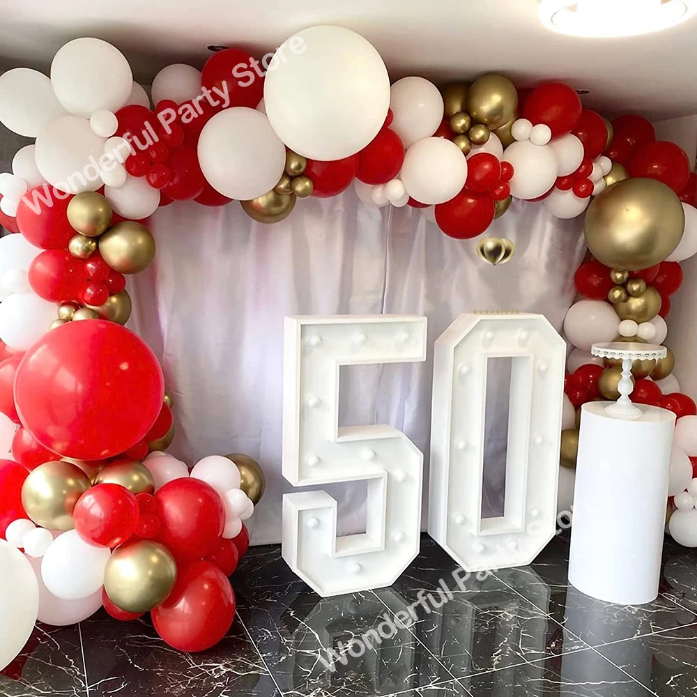 155Pcs Red Balloon Garland Kit Arch White Metal Gold Balloons Anniversary Party Wedding Birthday Baby Shower Christmas Decoratio