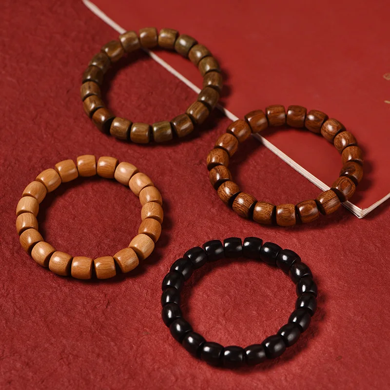 Green Sandalwood Australian Sandalwood Barrel Bead Bracelet Single Circle Prayer Beads for Men and Women Gifts