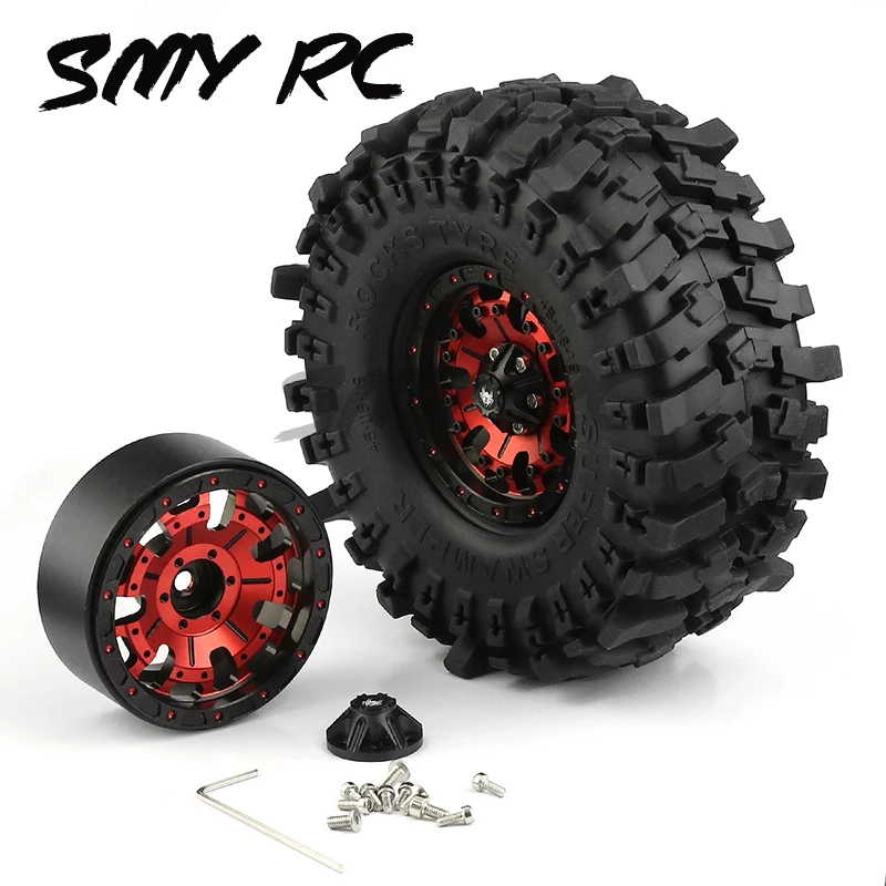 

4PCS 1.9 Inch Beadlock Wheel Rims & Rubber Tire for 1/10 RC Rock Crawler Axial SCX10 RR10 AX10 Wraith 90048 90018 KM2