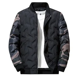 Jaqueta acolchoada masculina, jaqueta bomber casual, corta-vento, parka de gola alta na moda, casaco camuflado, outono, inverno, nova