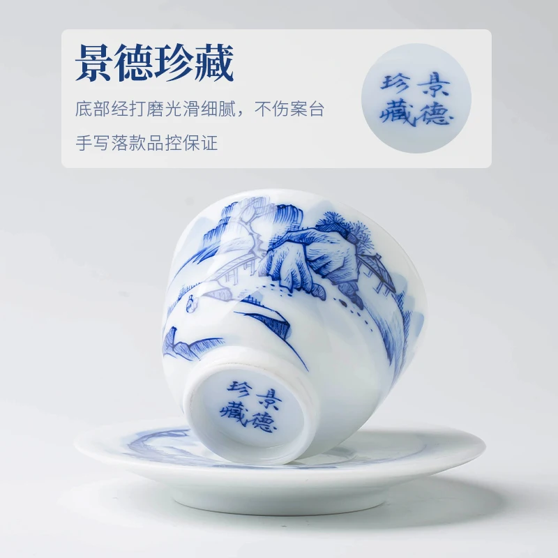 Imagem -03 - Jingdezhen-high-end Jade Porcelana Chá Xícara Pintados à Mão Azul e Branco Kung fu Chá Serviço