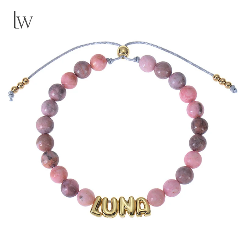 

Personalized 3D Bubble Letter Bracelet Custom Name Natural Stone Bracelet DIY Name Jewelry Mother's Day Gift for Her Mom Girl