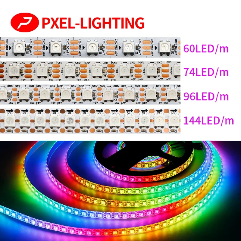 WS2812B RGB IC LED Strip Light Addressable Individually WS2812 30 60 74 96 144 LEDs SPI Black White PCB DC5V IP30/65/67