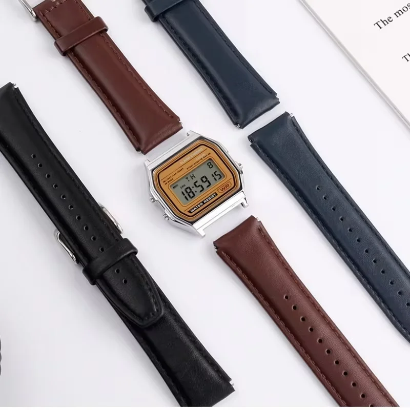 Bracelet de montre en cuir de vache pour Casio AE1200 AE1300 A159W-N1 A158WA A168, petit bracelet carré Vintage à dégagement rapide, 18mm, pour hommes