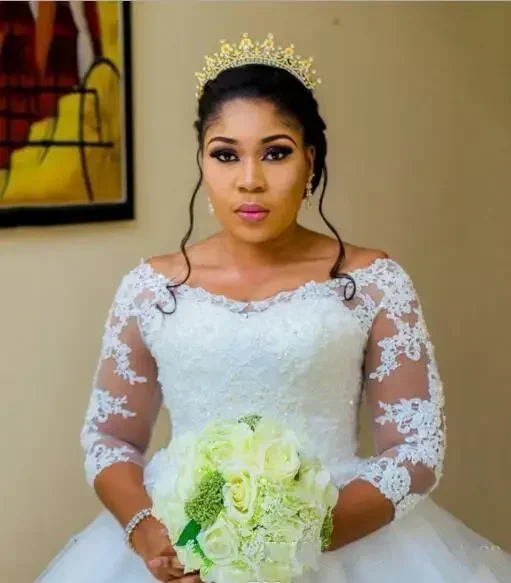 Personalizado novo 3/4 mangas vestido de baile vestidos de casamento trem varredura rendas vestidos de noiva