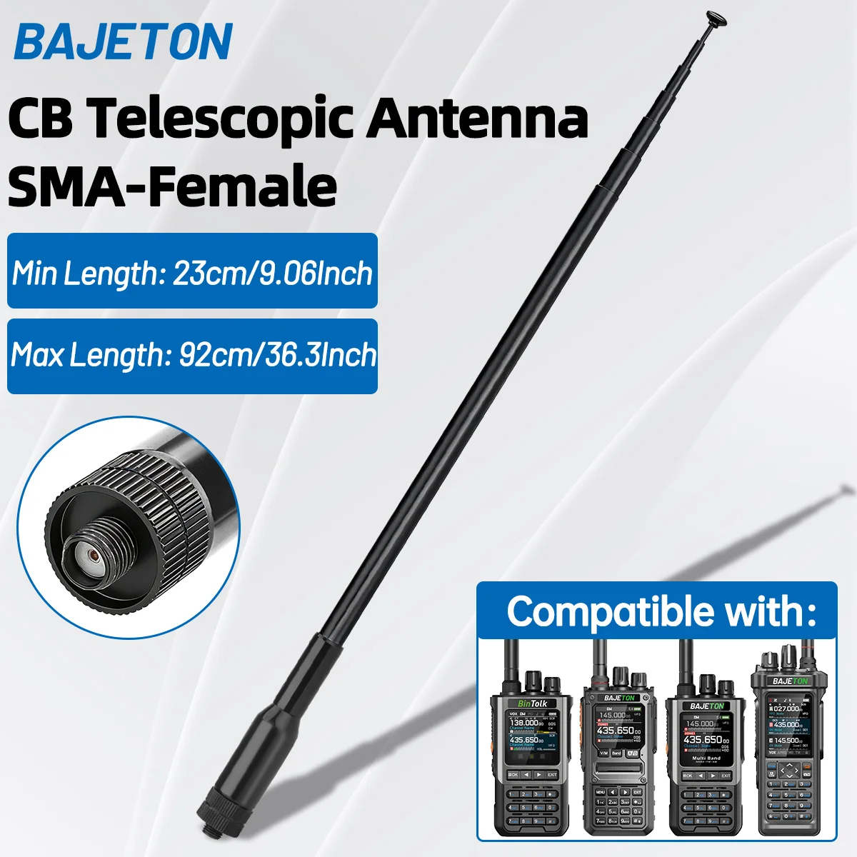 

BAJETON 27MHz SMA-Female Handheld Telescopic CB Antenna For BAJETON BJ-9000 BJ-7800 BJ-8300 Radtel RT-950Pro Walkie Talkie