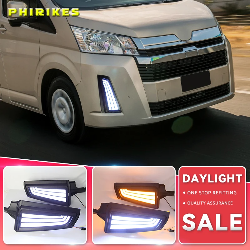 

2Pcs LED DRL Daytime Running Light fog lamp Decoration With Flowing Turn Signal for Toyota NEW Hiace 2019 2020 Car