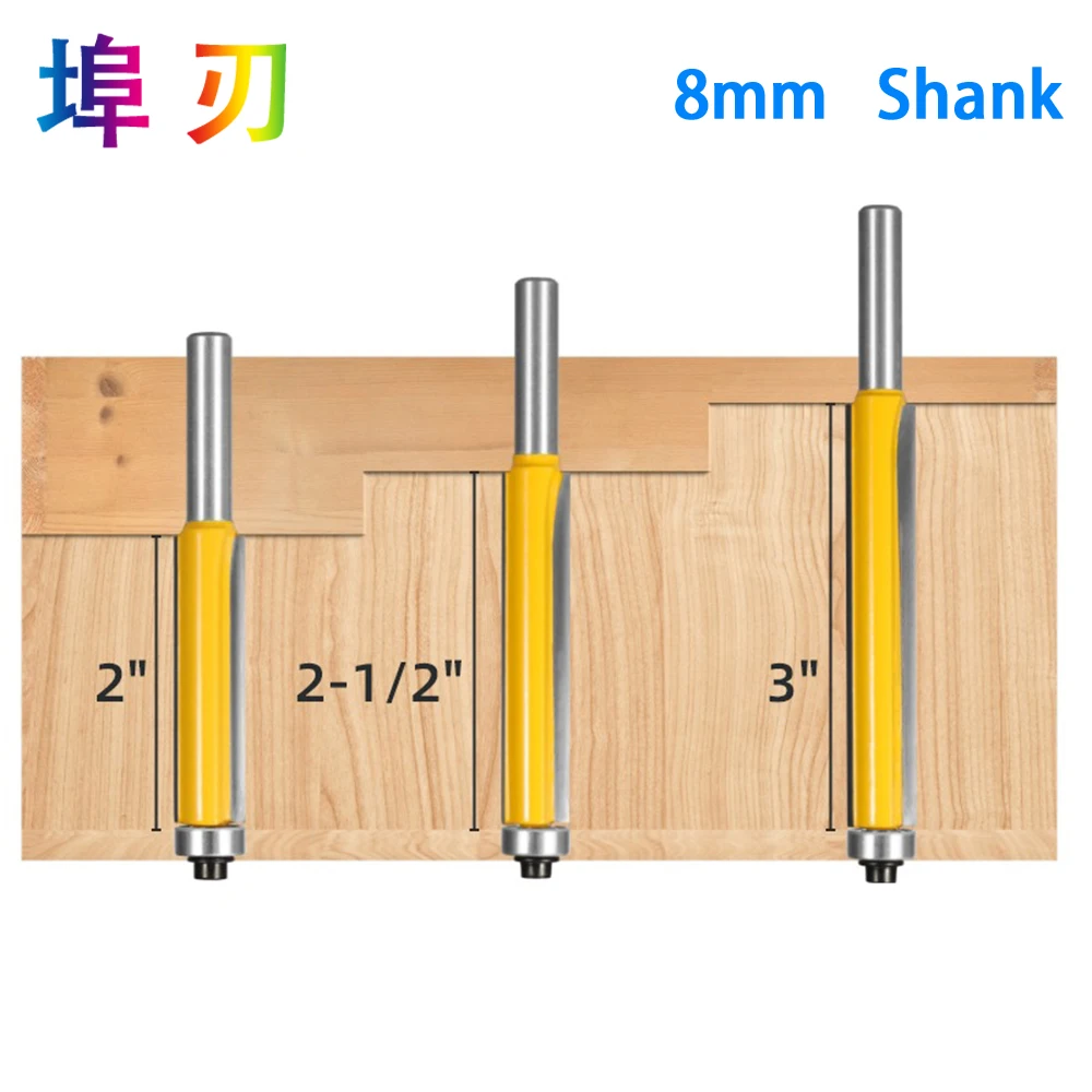 1Pc 8mm Shank Flush Trim Router Bit with Bearing for Wood Template Pattern Bit Tungsten Carbide Milling Cutter for Wood LT044