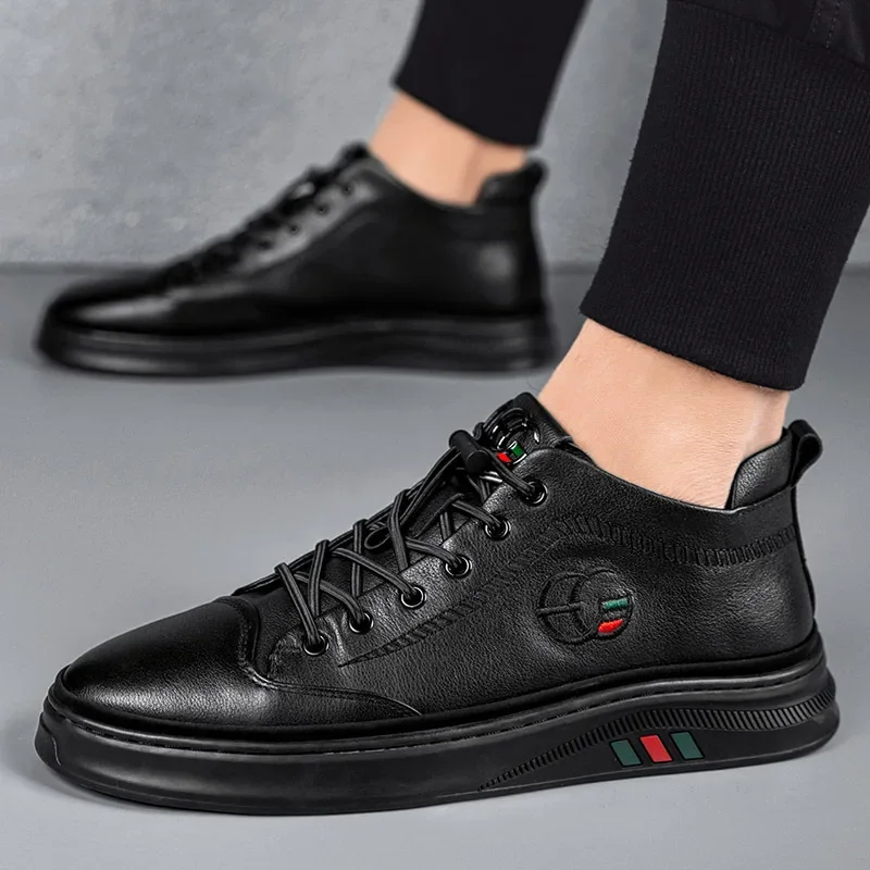 Anti-slip Cross-border Chef Shoes Black Casual Leather Shoes For Men Waterproof Breathable Sports Board Shoes Kitchen Work Shoes