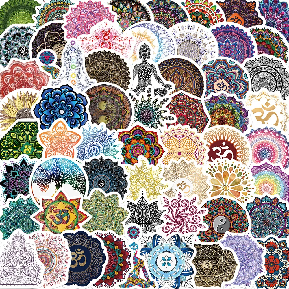 50PCS Cartoon Mandala Flower Yoga Sticker Graffiti iPad Helmet  Water Cup Guitar DIY Wall Sticker Toy Decoration