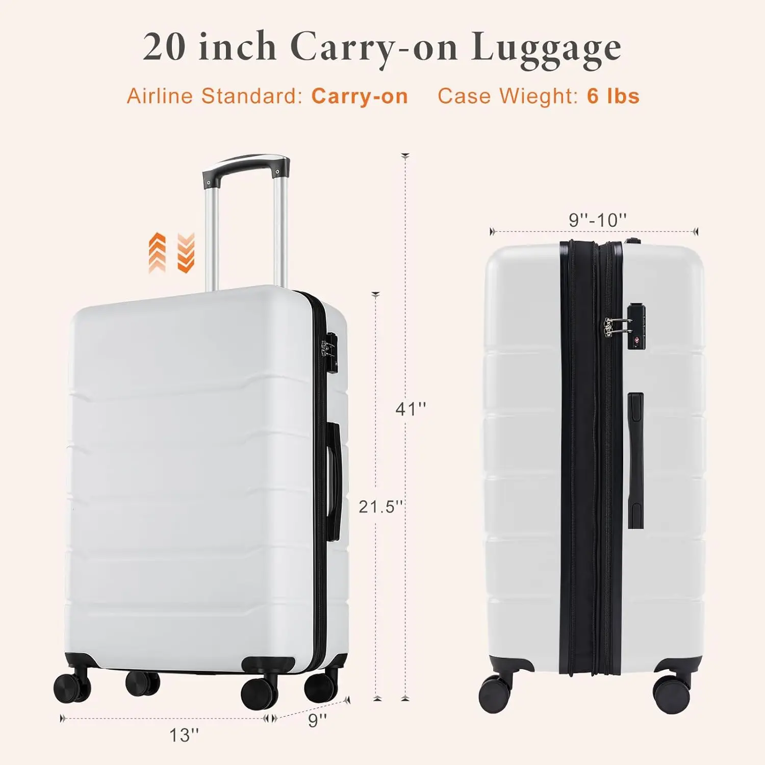 20 Inch Hard Shell ABS Carry On Luggage, Lightweight Spinner Suitcase with TSA Lock, Durable Design for Daily Travel