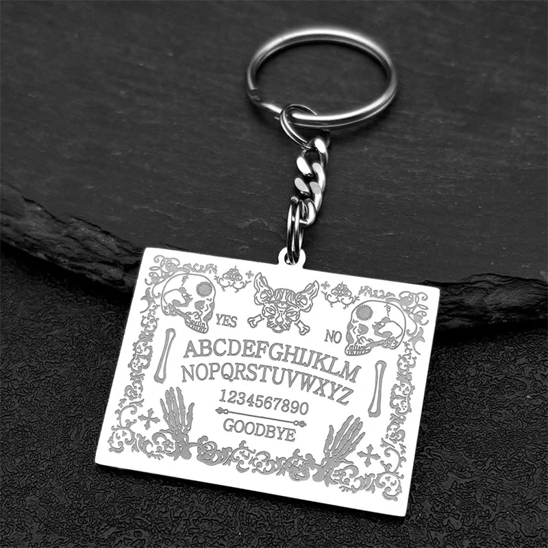 Witchcraft Divination Sun Moon Hand Cat Stainless Steel Key Chain for Women Men Silver Color Skull Letter Key Ring Jewelry Gift