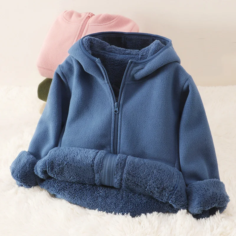 Plüsch Samt Kinder Jacken Neue Jungen Mädchen Fleece Warme Mäntel kinder Winter Mit Kapuze Gepolsterte Oberbekleidung Teenager Herbst Kleidung