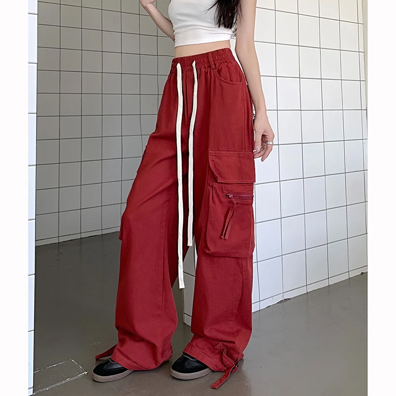 Mädchen Ins Mode Hohe Taille Hose Heißer Verkauf Frauen Lose Fit Cargo Hosen Weibliche Klassische Retro Gerade Bein Hosen
