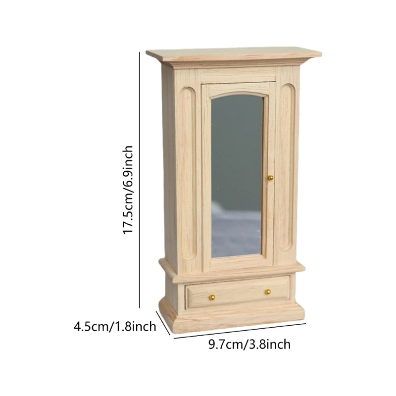 Espelho vestir para casas bonecas miniatura com acessório armário escala 1/12, suporte roupas realista para casas