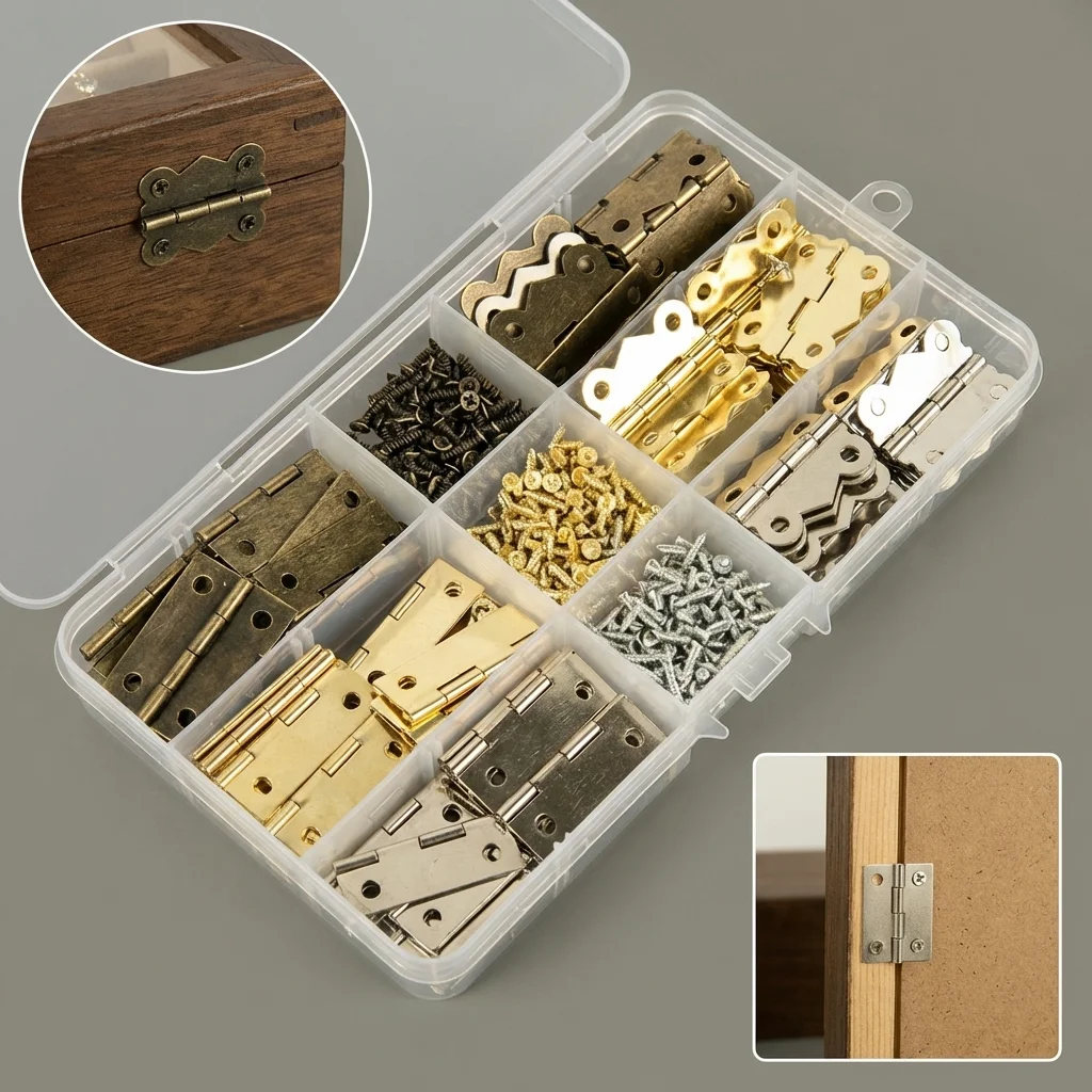 450Pcs three-color right-angle hinge/fan hinge combination set antique decorative hinge design box hinge