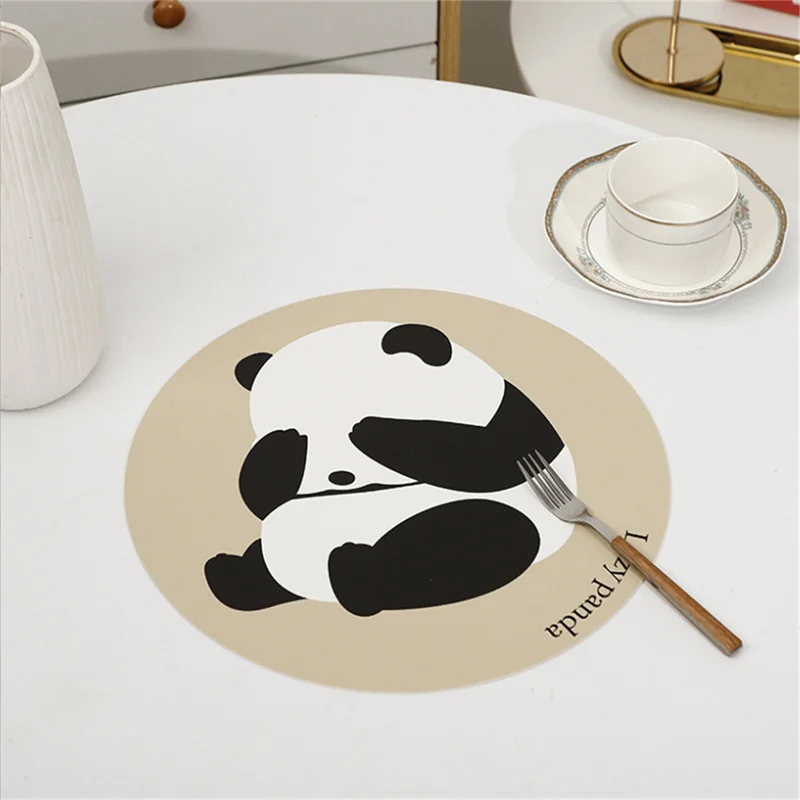 

1PCS Panda Western Style PU Placemat Waterproof Oil-Proof Small Dining Mat Insulated Plate Bowl Pad
