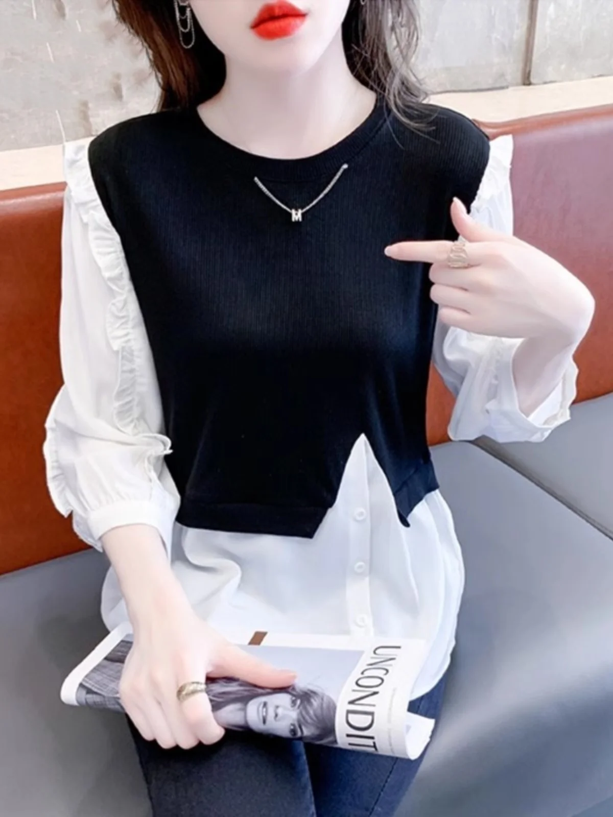 

Женский модный топ Slim Fit с длинным рукавом и круглым вырезом, прямого кроя, для осенне-зимнего и весеннего сезонов, новинка