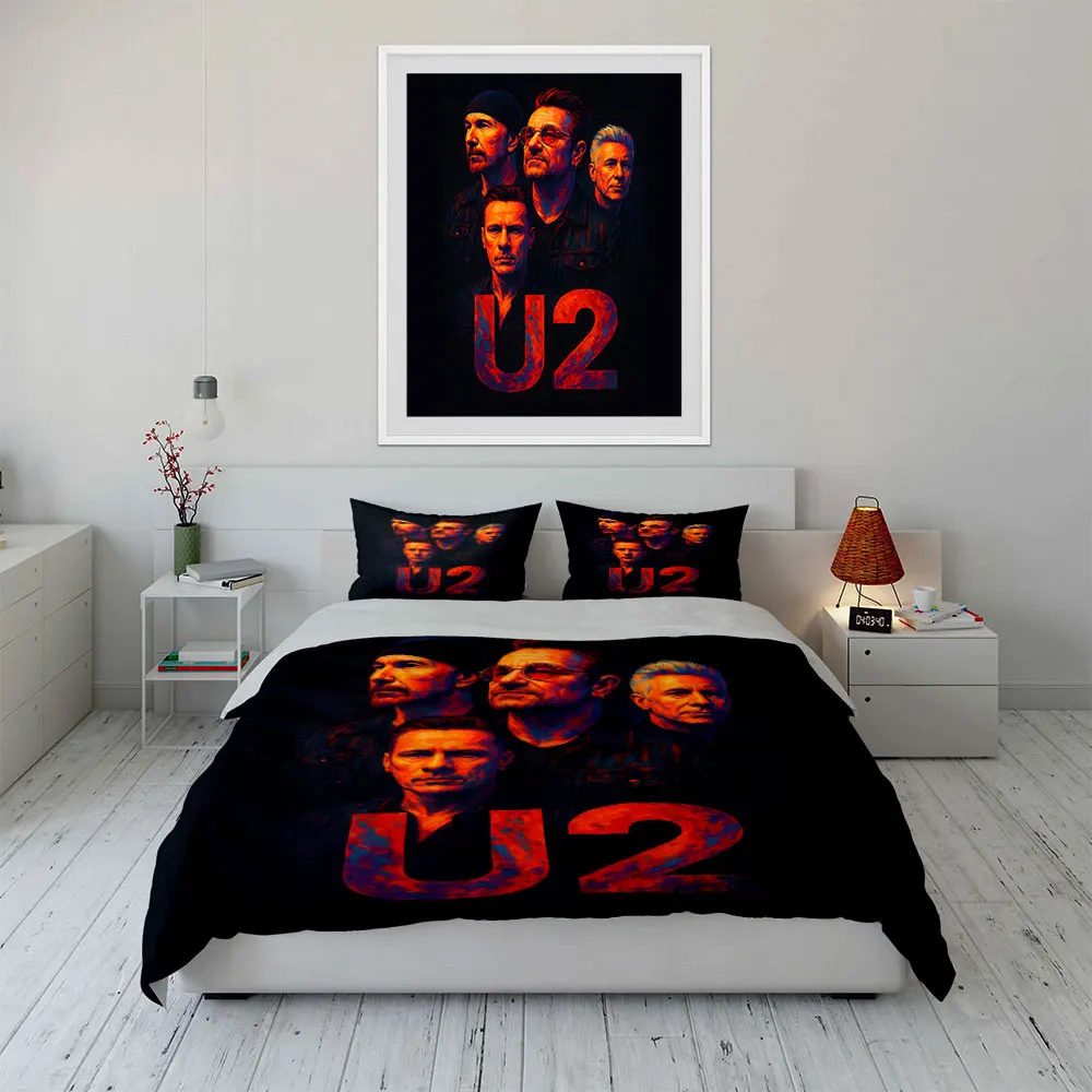 Colorful illuminated band poster Print Soft Comfortable Duvet Cover Bedding Set Included 1*Duvet Cover  2*Pillowcases