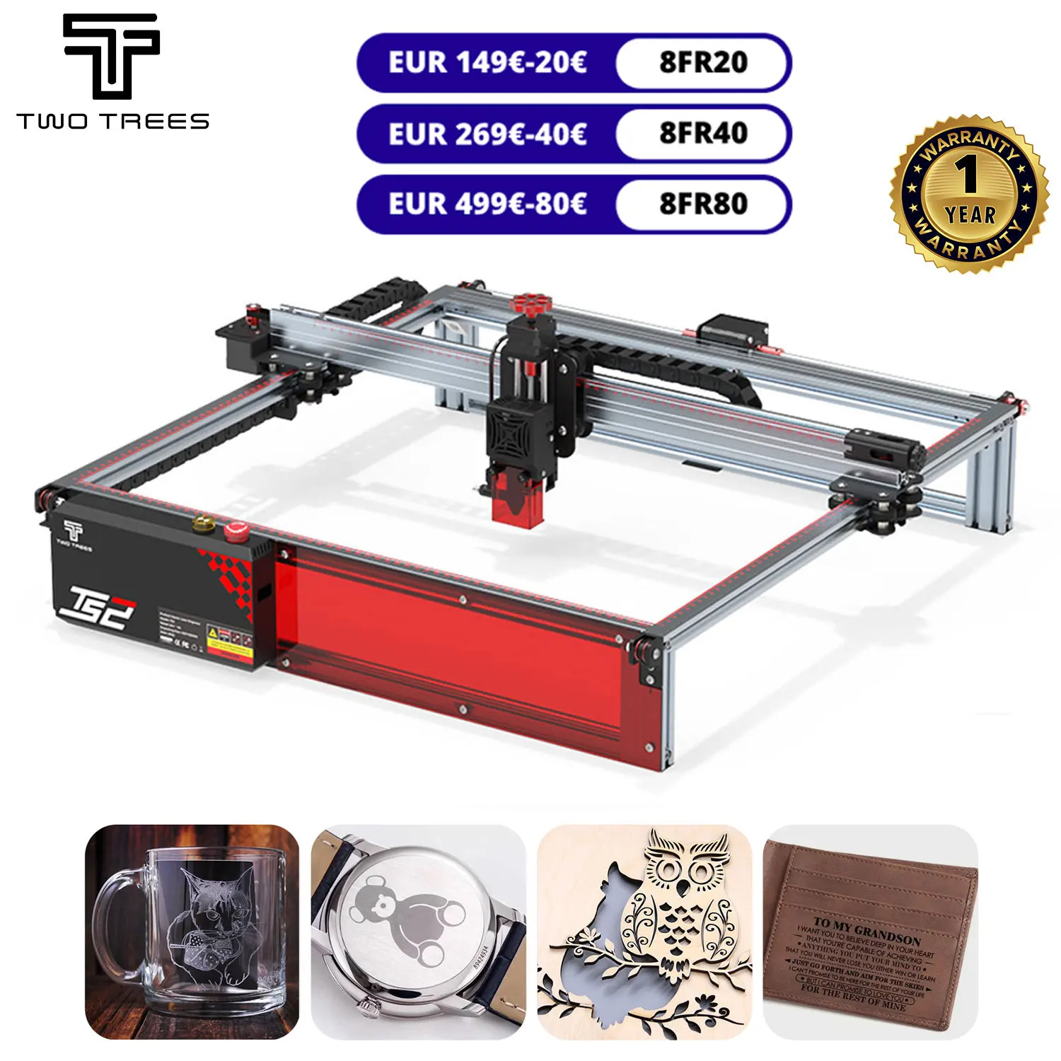 

TwoTrees TS2 Auto Focus Laser Engraver Metal Laser Engraving Machine with WiFi Offline Control Limit Switch Cutting Acrylic Wood