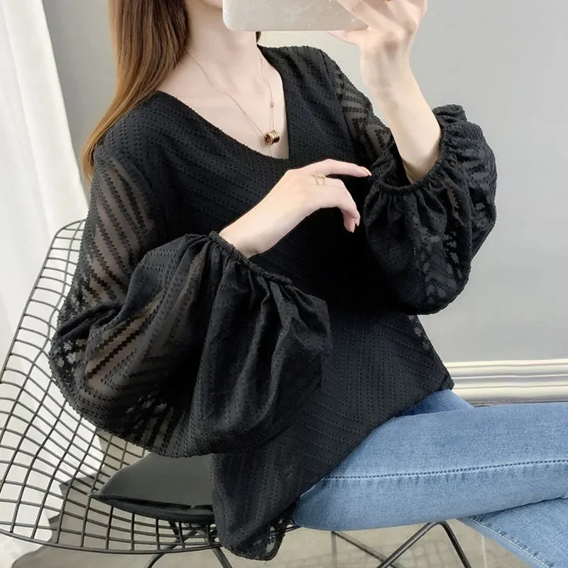 

Новая тонкая шифоновая рубашка, женские футболки, весна-осень 2023, свободное пальто в европейском стиле, пуловер большого размера, одежда A Top Tide