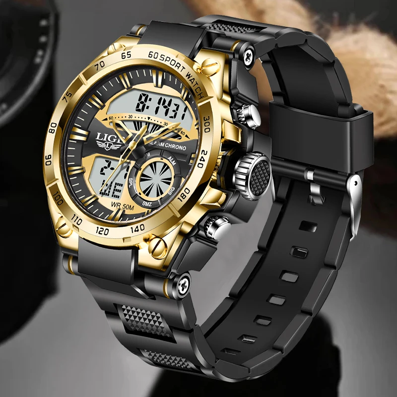 LIGE Business Analog Digital Quartz Men Watch Fashion Military Sport Waterproof Watches Men Top Brand Luxury Dual Display Watch