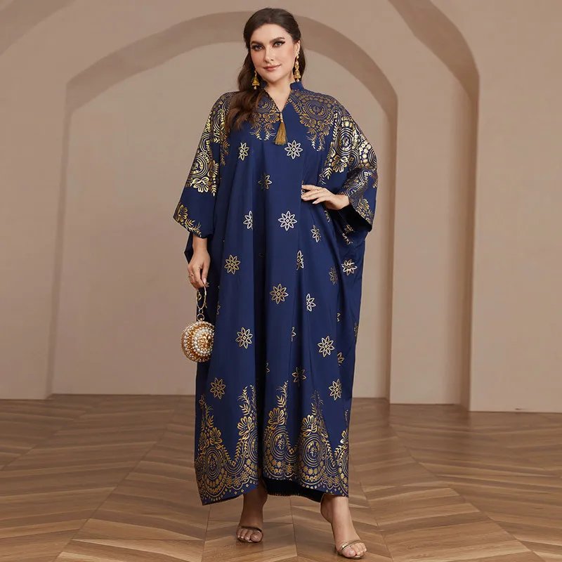 

Muslim bronzing dress Middle East large size women's robe fashion simple temperament elegant vacation style high-end banquet par