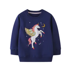 Jumping Meters 2-7T New Arrival Unicorn Applique Toddler Girls Sweatshirts Animals Embroidery Long Sleeve Baby Costume Tops