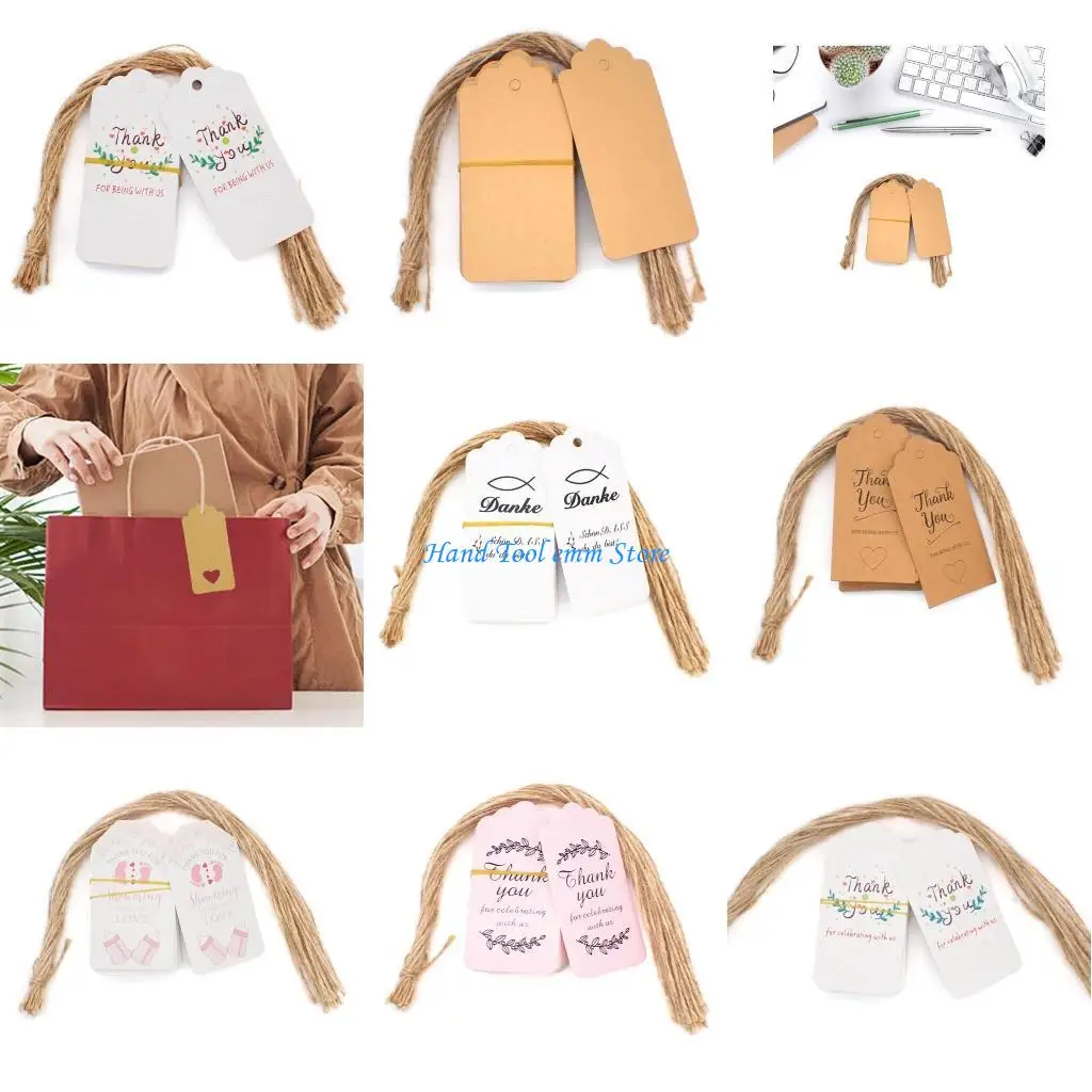 H37F 100 قطعة من ملصقات الهدايا لعيد الميلاد وعيد الشكر وحفلات الزفاف وحفلات استقبال المولود الجديد، ملصق معلق مستطيل قابل