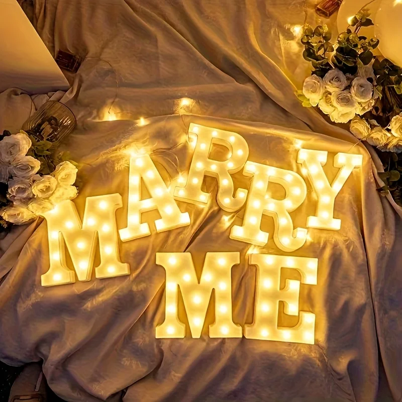 Romantic Proposal LED Sign "Marry Me" - Warm Light Gem-Inspired Design, Battery Powered Indoor Outdoor Use, Perfect for Proposal