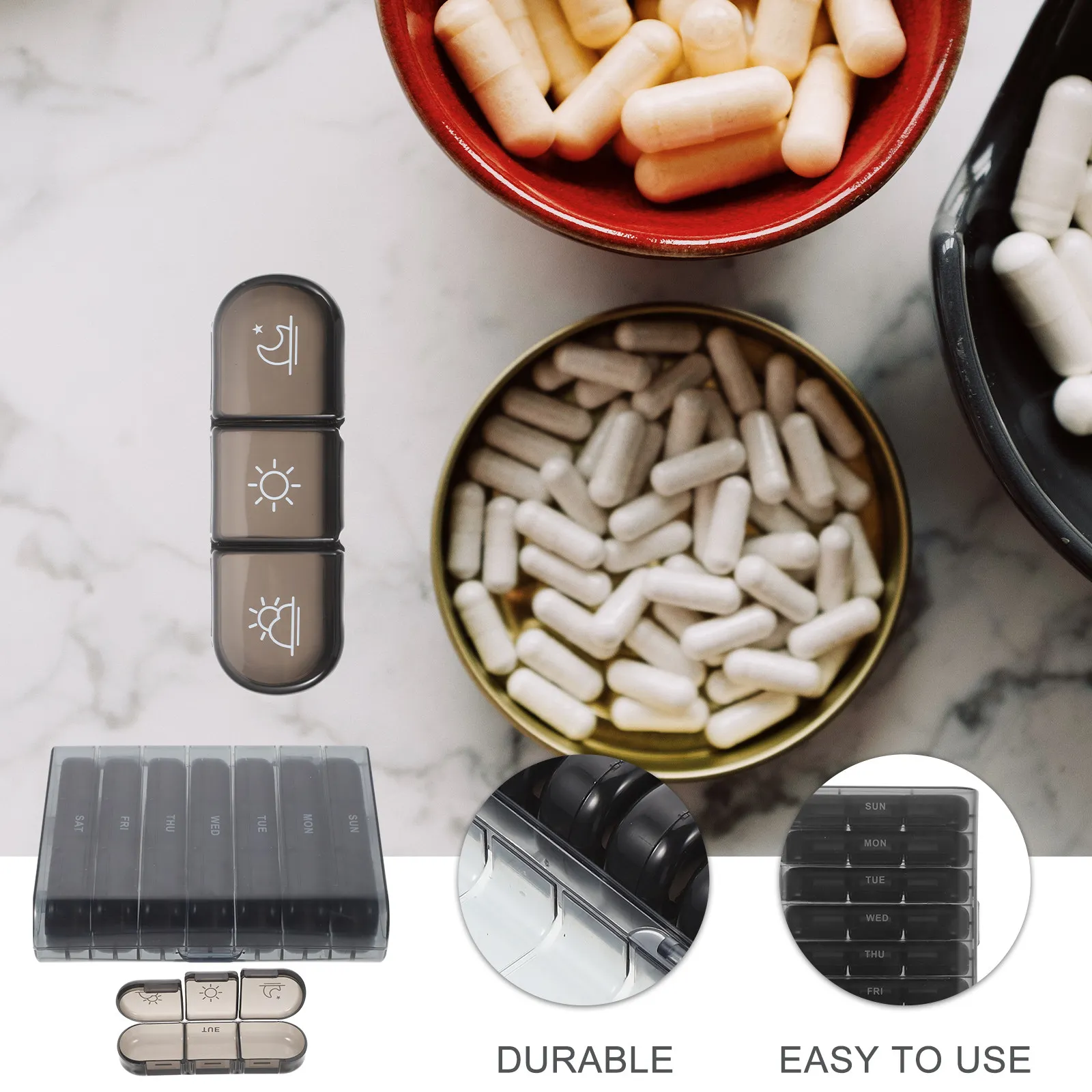

Weekly Pills Box Portable Medicine Organizer 21 Compartments Compact Vitamin Storage Case Travel Supplement Dispenser