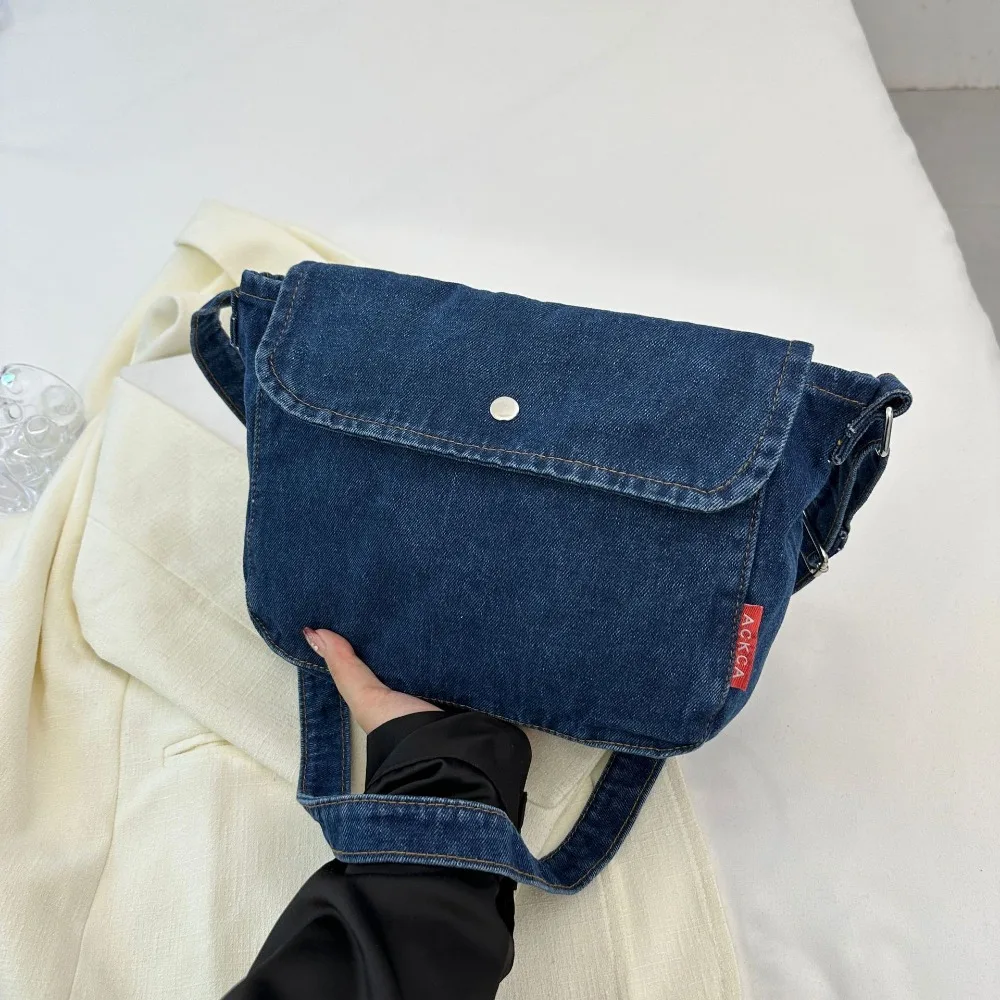 

Portable Y2K Denim Canvas Bag Large Capacity Shopping Bag Vintage Handbag Solid Color Street Style Solid Crossbody Bag Boy